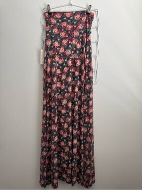 LuLaRoe Maxi Skirt Black with Red and Cream Floral Print
